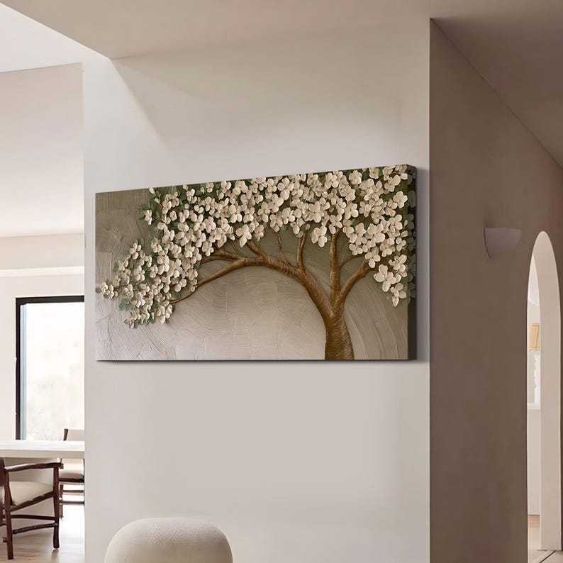 Original Blossom Tree Oil Painting 3d Floral Wall Art Impasto Acrylic ...