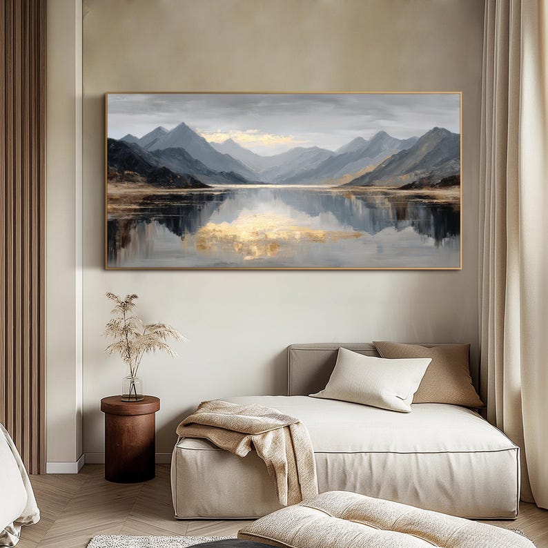 Mountain Lake Oil Painting Textured Landscape Wall Art Original Hand ...