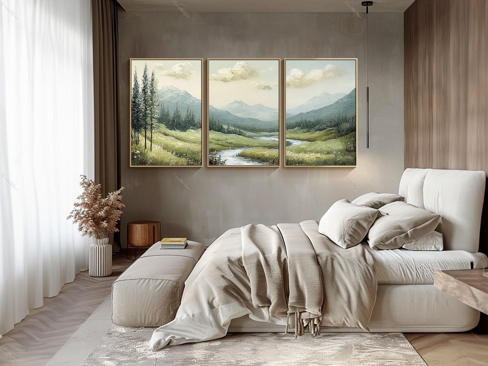 Large Sage Green Wall Art A Set of 3 Piece Wall Art Abstract Landscape ...