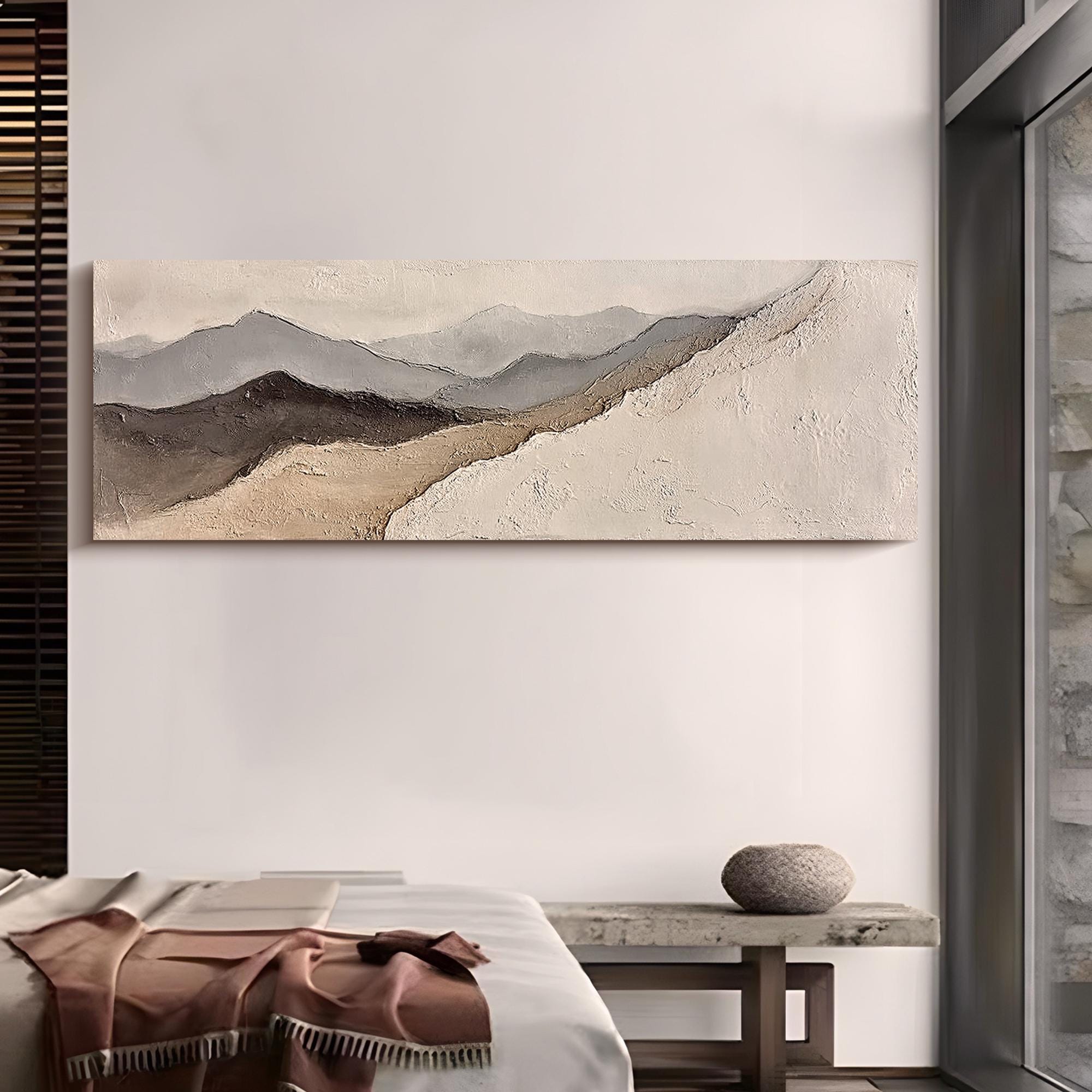 Large Abstract Mountain Landscape Oil Painting Textured Neutral Beige ...