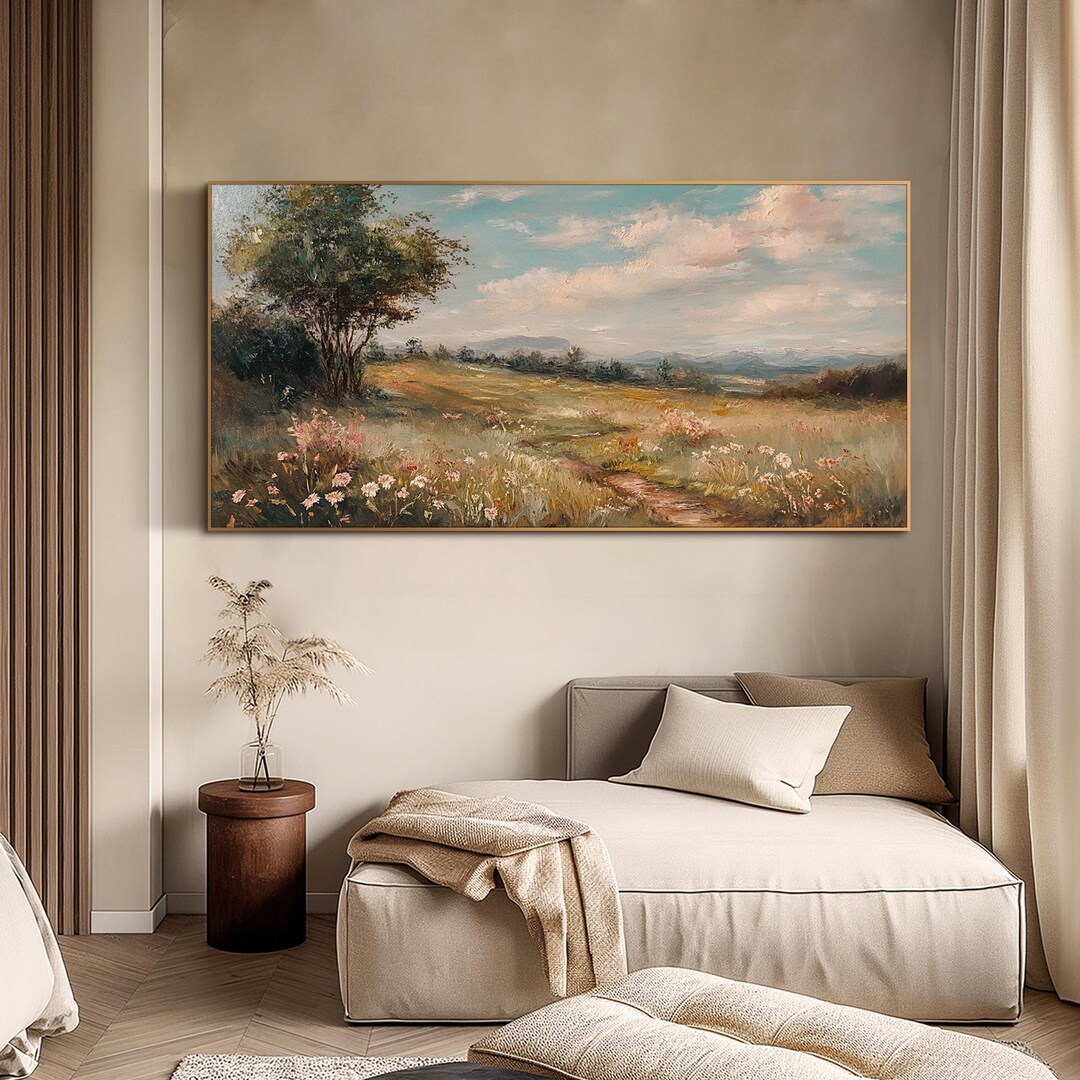 Vintage Landscape Oil Painting on Canvas Original Abstract Textured Wall Art Living Room Wall ...