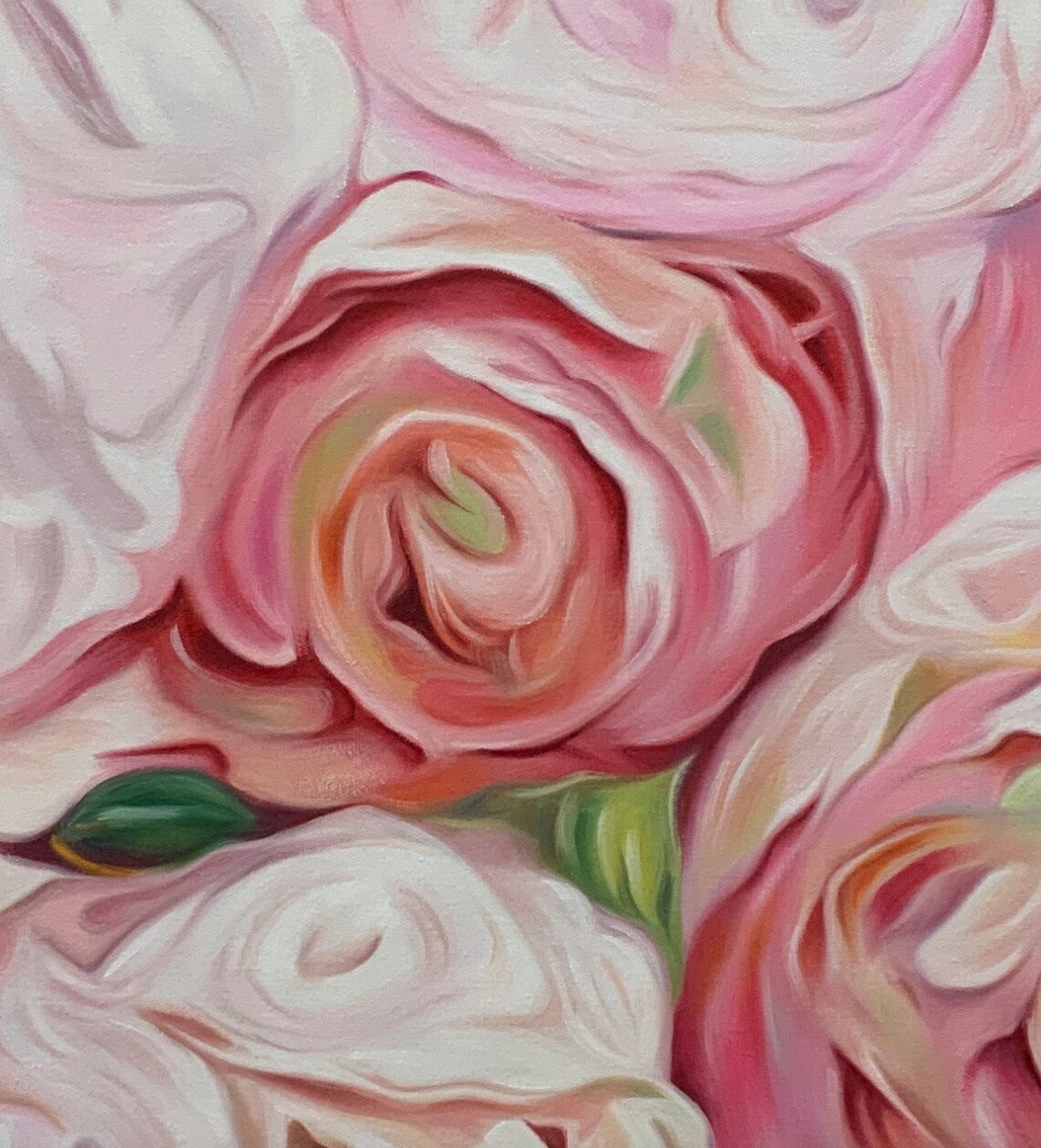 Pink Rose Oil Painting on Canvas Original Large Flower Wall Art Boho ...