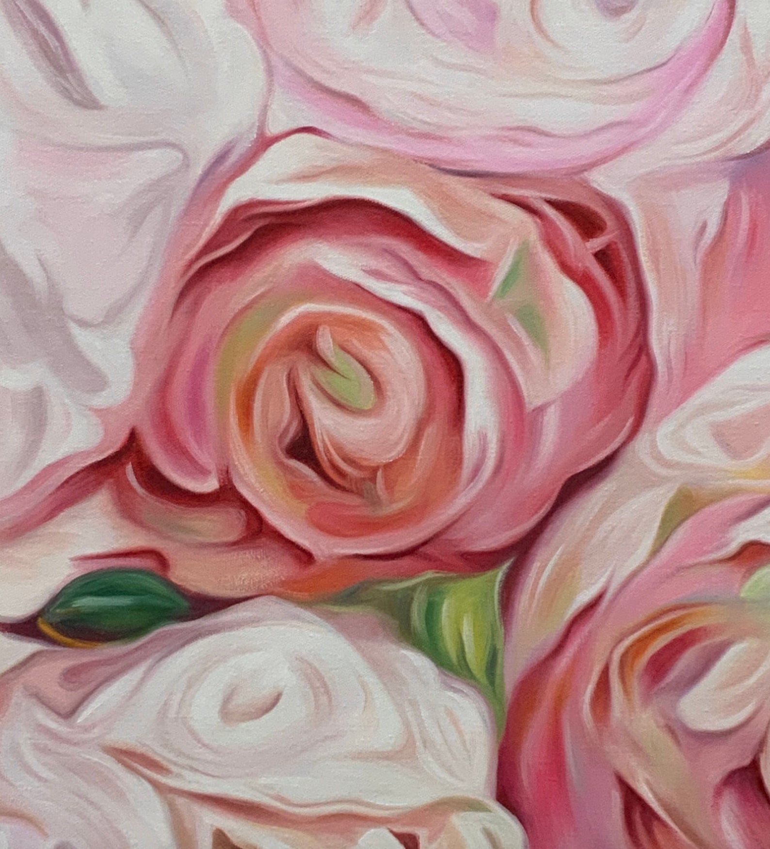 Pink Rose Oil Painting on Canvas Original Large Flower Wall Art Boho ...