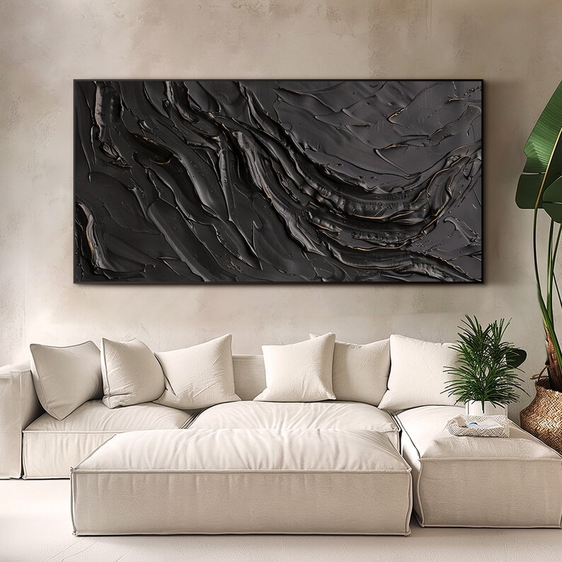 Abstract Black Wall Art Large Wabi-sabi Painting on Canvas Framed ...