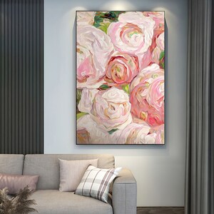 Pink Rose Oil Painting on Canvas Original Large Flower Wall Art Boho ...