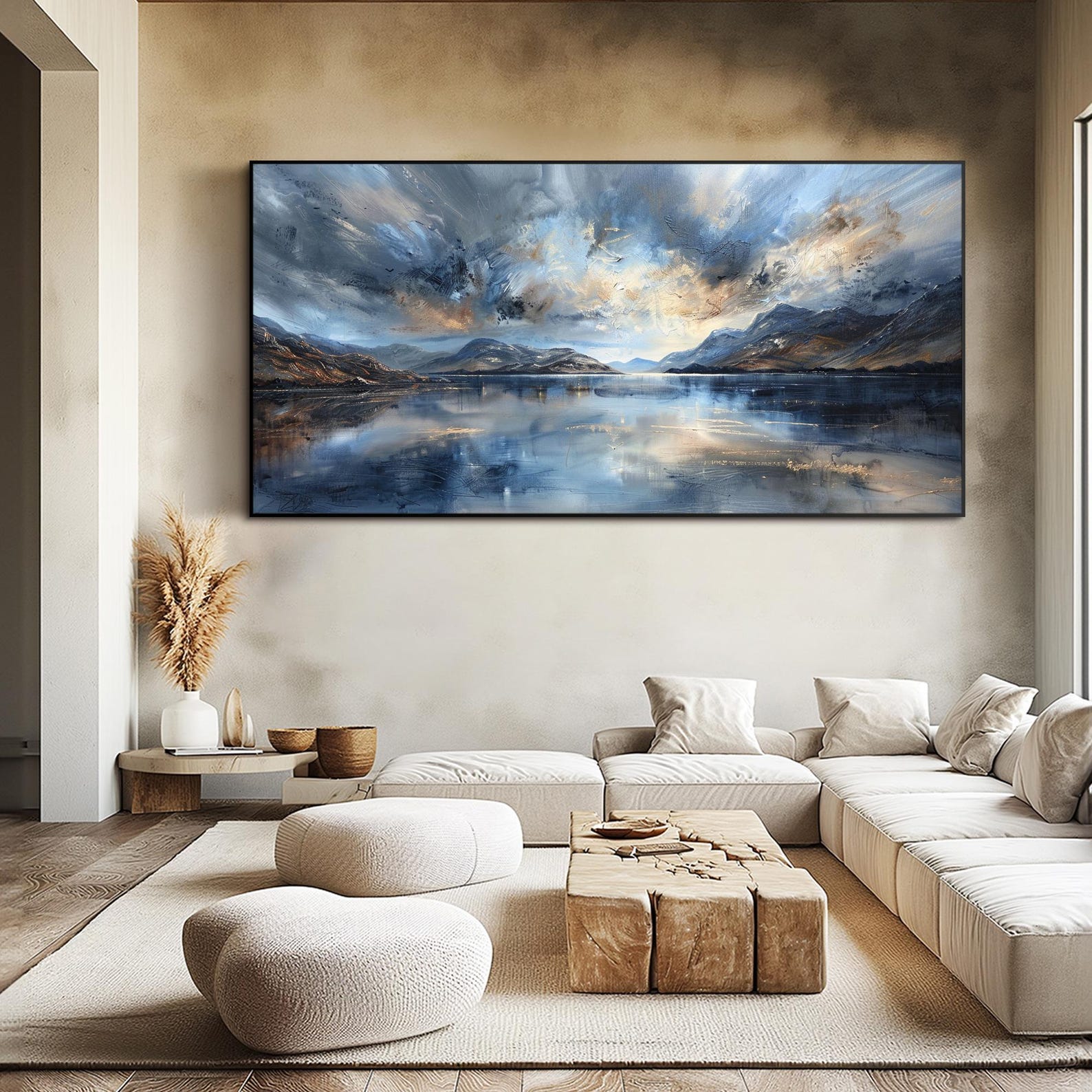 Original Mountain Oil Painting Large Lake Wall Art Abstract Landscape ...