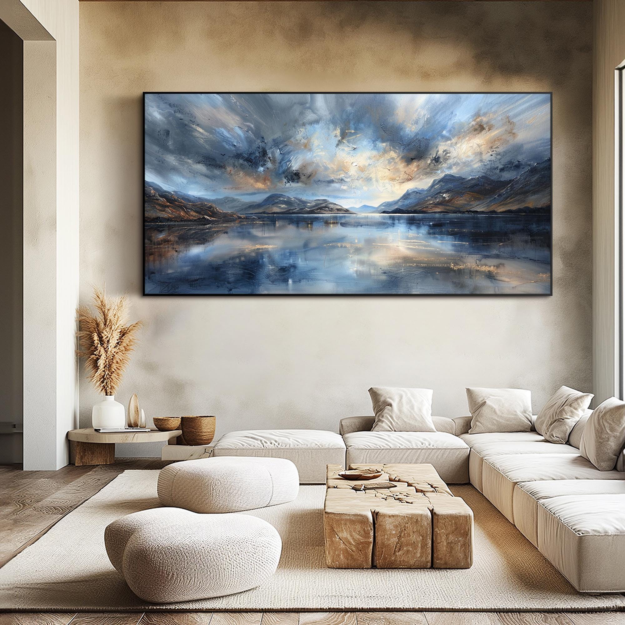 Original Mountain Oil Painting Large Lake Wall Art Abstract Landscape ...