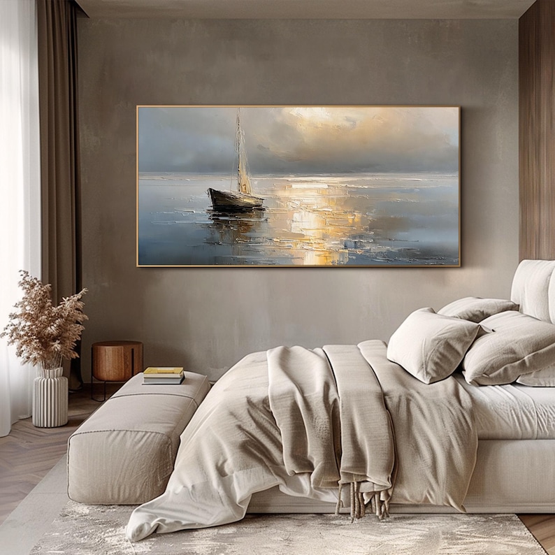 Original Ocean Wave Oil Painting Gold Textured Seascape Wall Art ...