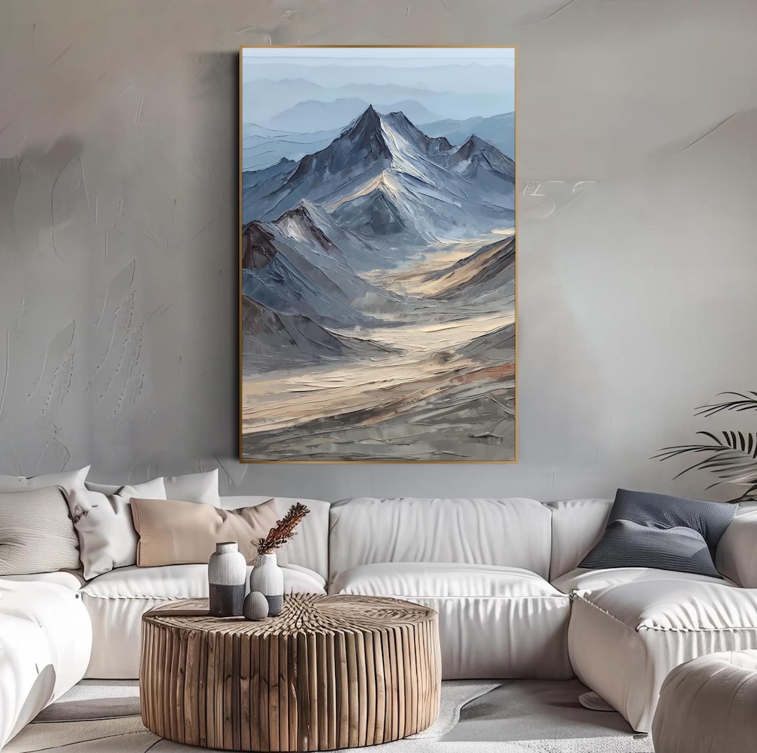 Minimalist Mountain Oil Painting Original Textured Landscape Wall Art ...