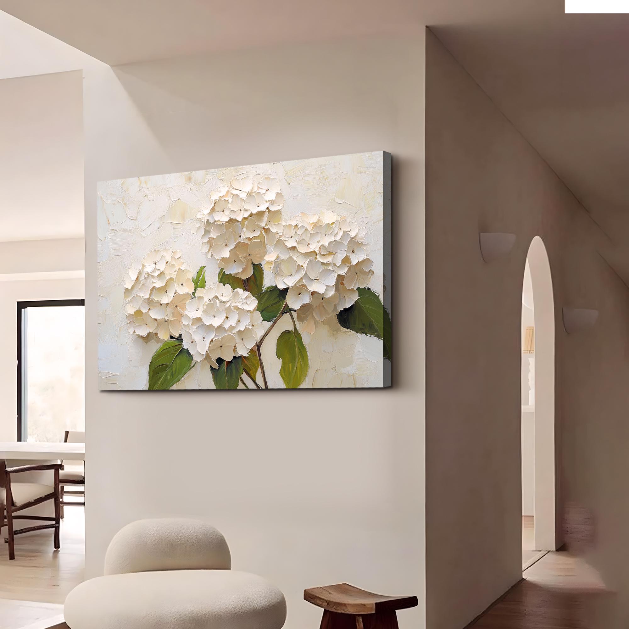 White Hydrangea Oil Painting Original Textured Painting Neutral Floral ...