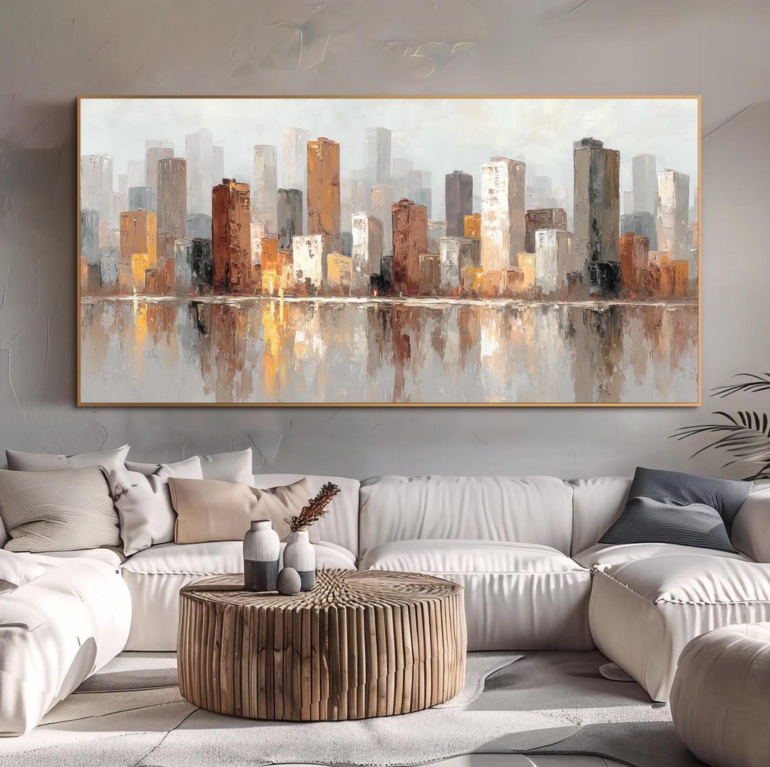 View of Abstract Cityscape Oil Painting Large Canvas Wall Art Modern Abstract ...