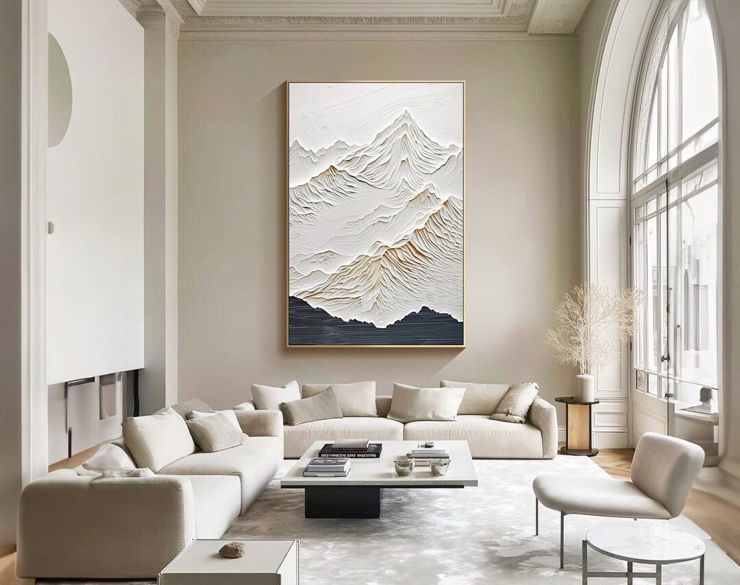 Abstract Mountain Painting on Canvas Original Texture Wall Art White 3d ...
