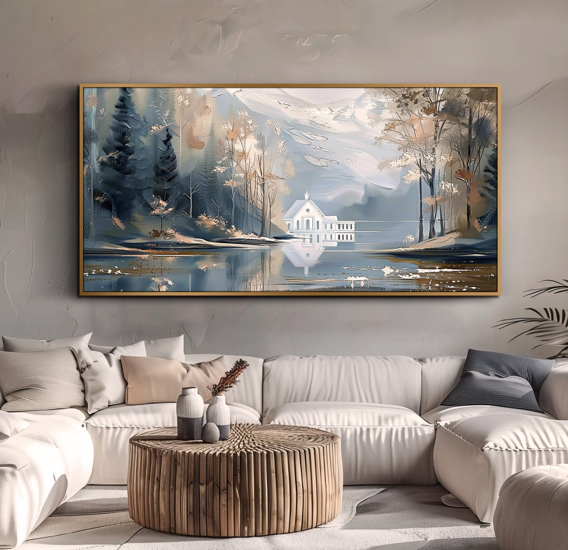 Landscape Oil Painting On Canvas Original Large Wall Art Modern Living Room Wall Art Abstract Mountain Lake Landscape Painting Oil Painting