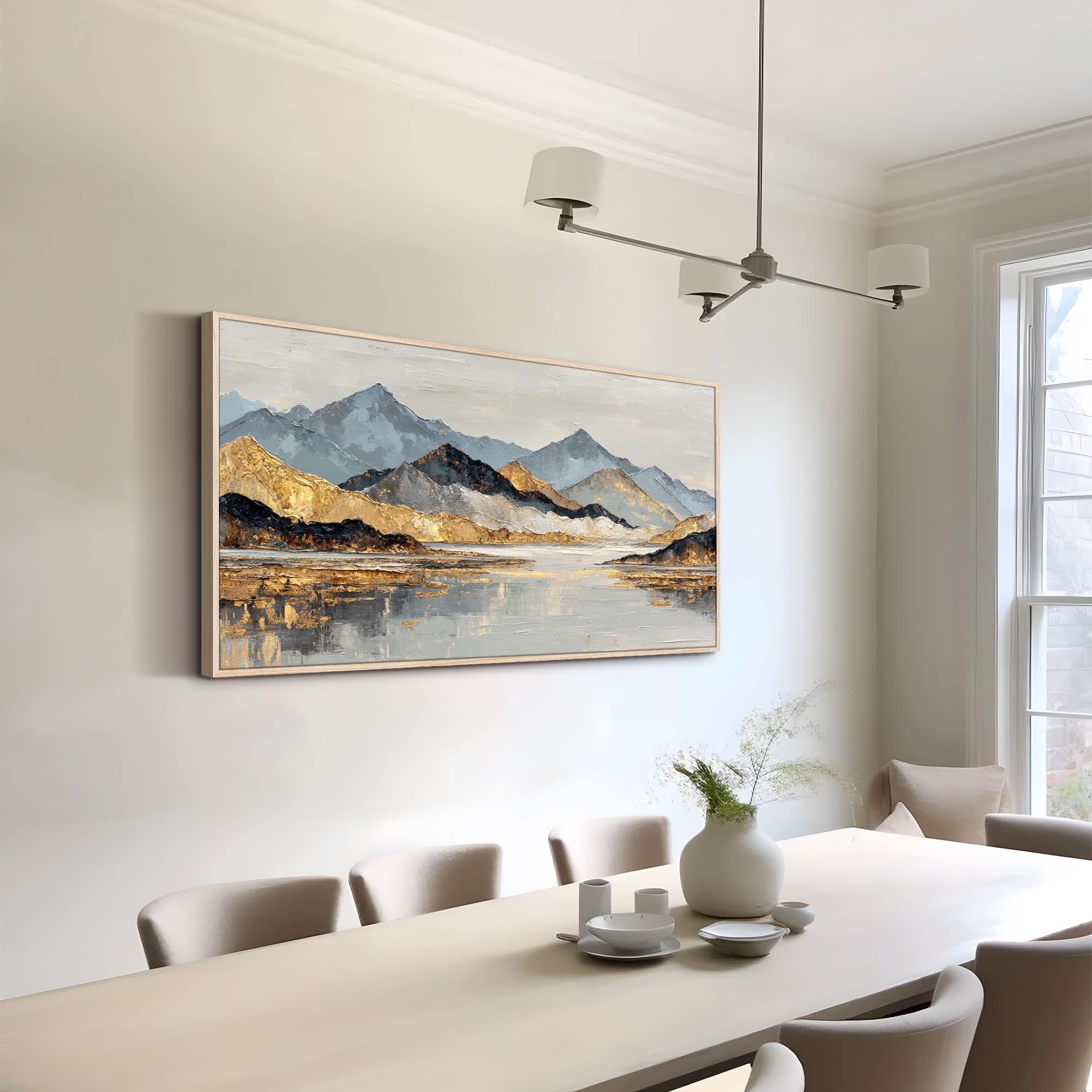 Large Abstract Wall Art Mountain Landscape Oil Painting Gold Gray ...