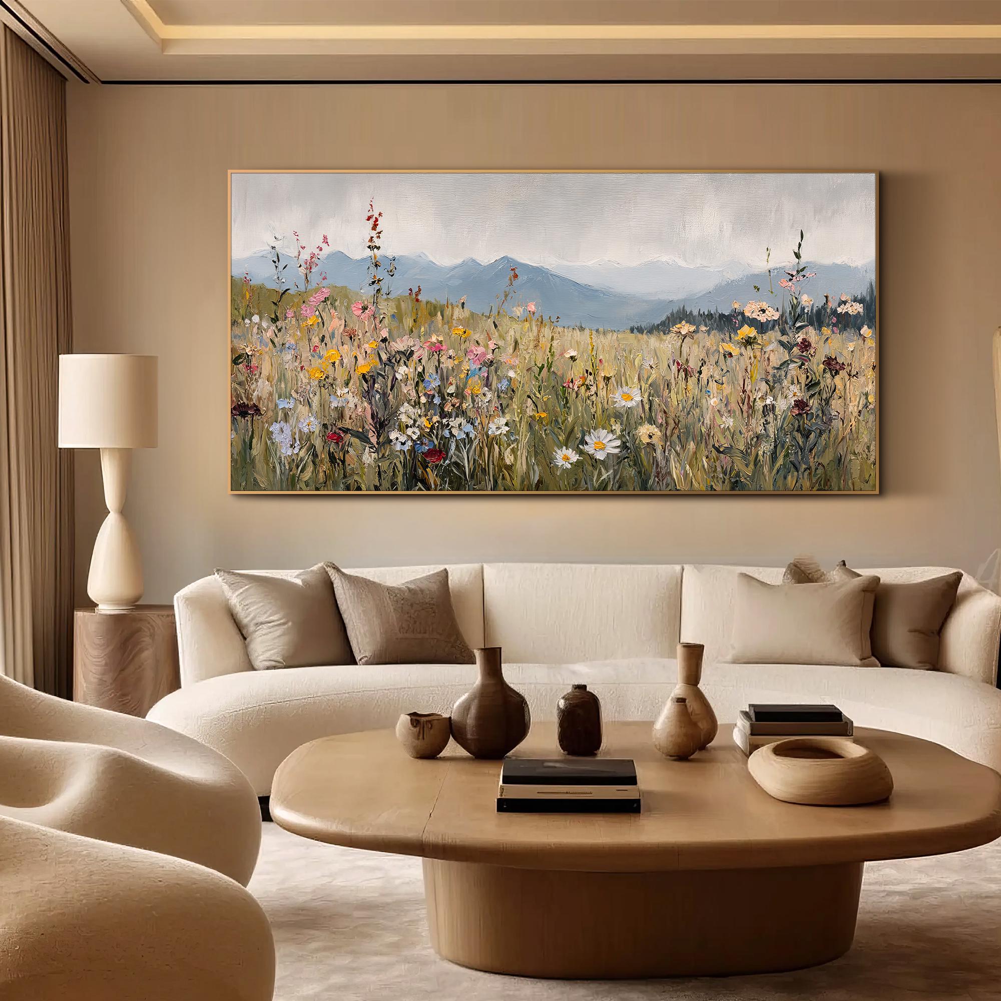 Wildflower Landscape Oil Painting Original Textured Floral Field Wall ...