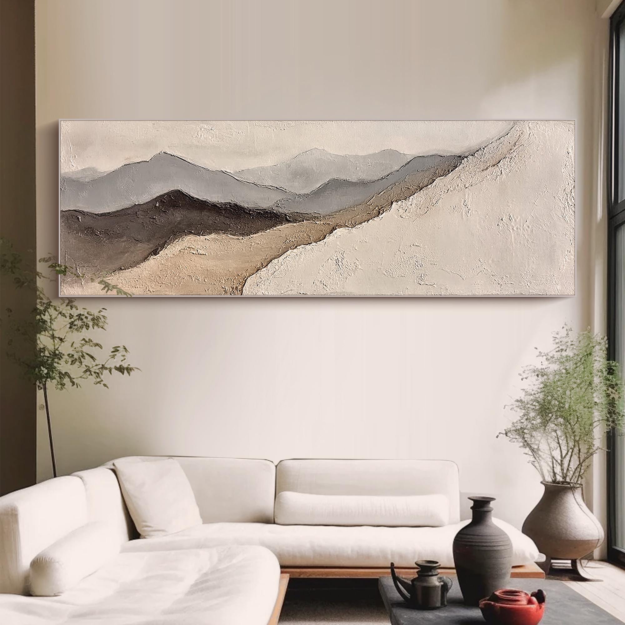 Large Abstract Mountain Landscape Oil Painting Textured Neutral Beige ...