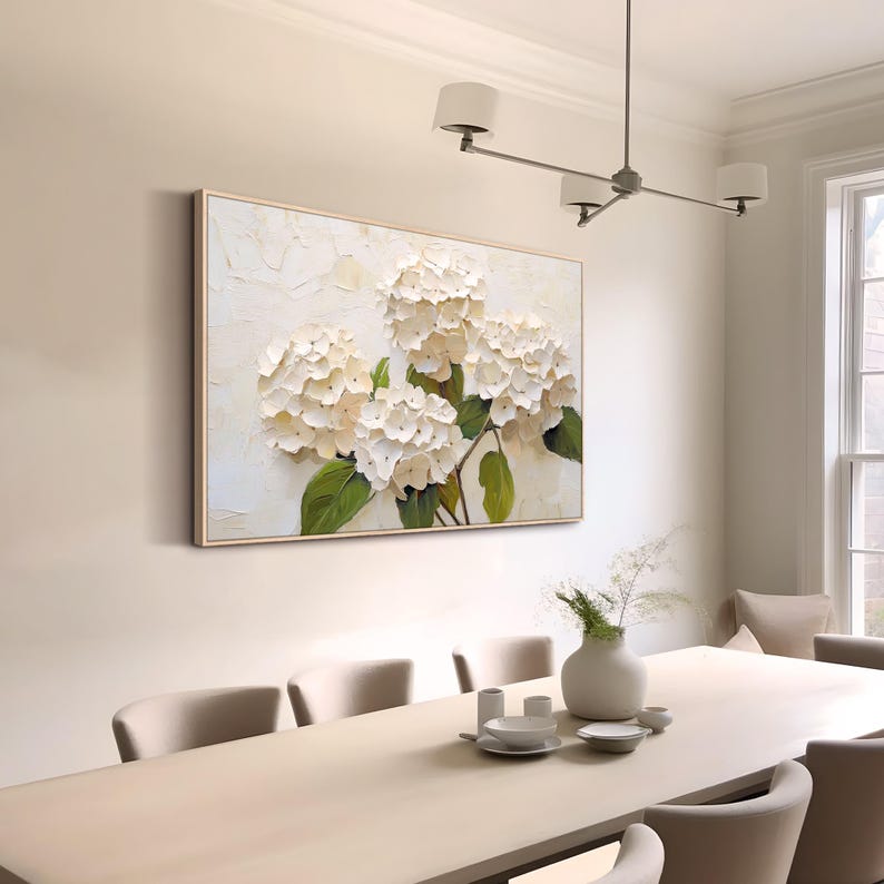White Hydrangea Oil Painting Original Textured Painting Neutral Floral ...