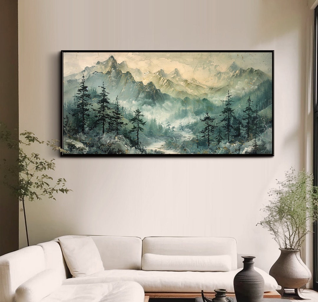 Landscape Oil Painting on Canvas Original Large Wall Art Green Mountain ...