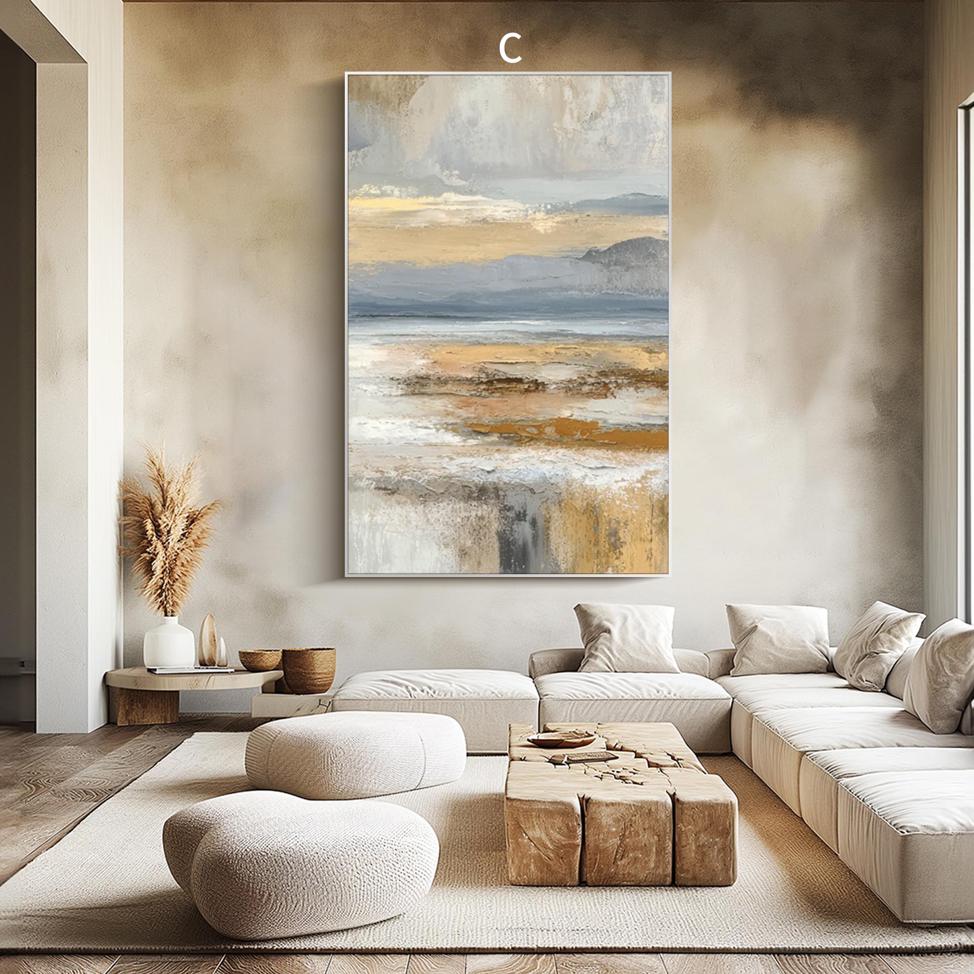 Original Landscape Oil Painting Large Abstract Golden Wall Art ...