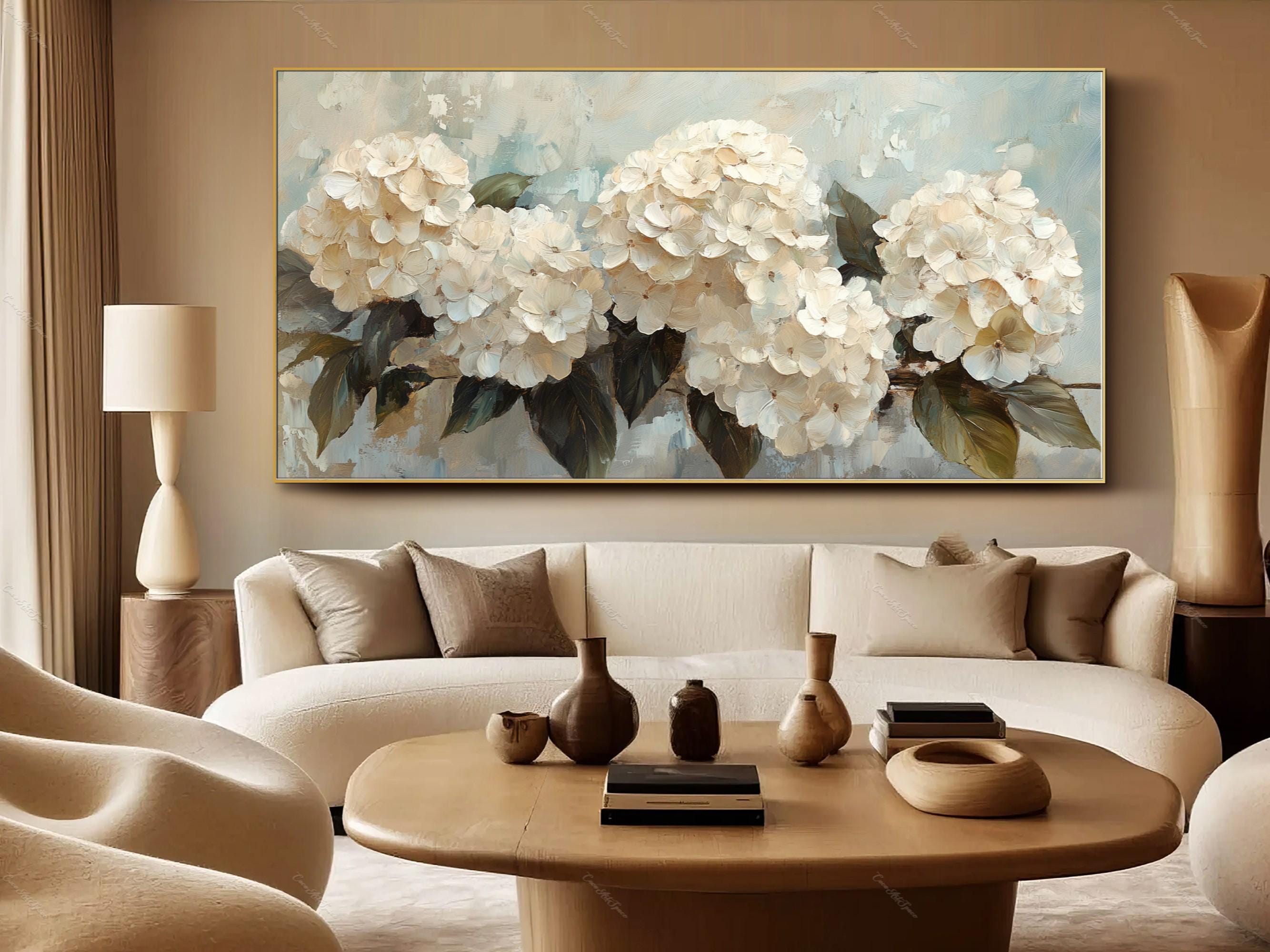 Hydrangeas Oil Painting Textured Floral Wall Art Original White ...