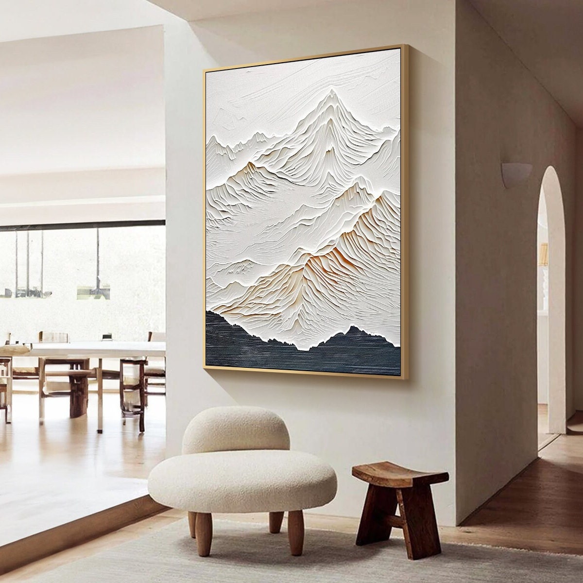 Abstract Mountain Painting on Canvas Original Texture Wall Art White 3d ...