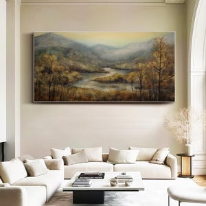 Mountain River Oil Painting on Canvas Original Landscape Wall Art ...