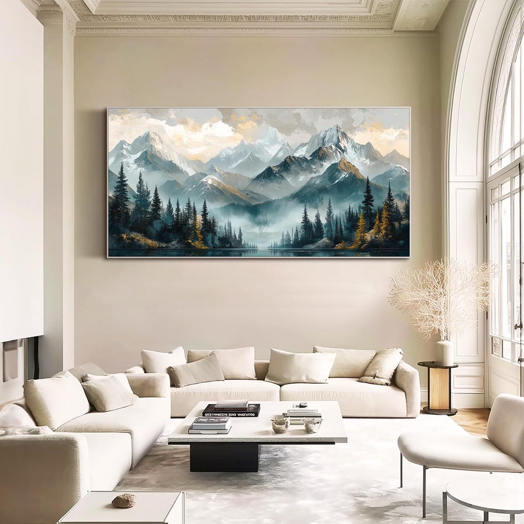 Mountain Landscape Oil Painting Large Mountain Wall Art Pine Forest ...