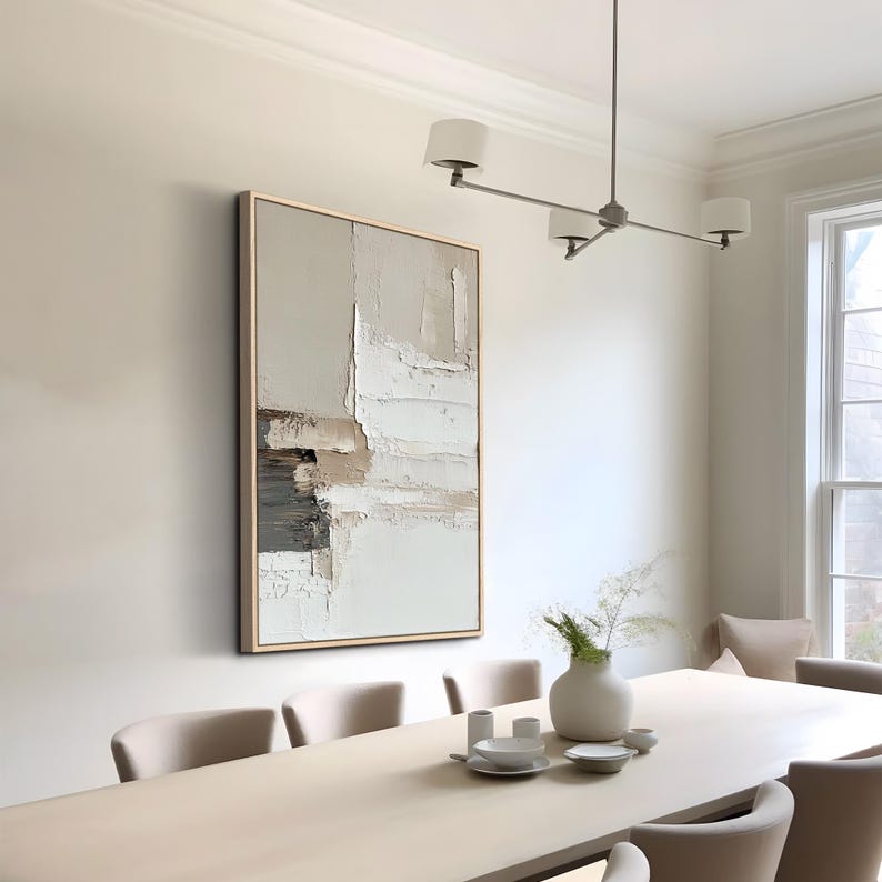 Neutral Textured Abstract Oil Painting Minimalist Modern Wall Art Beige ...