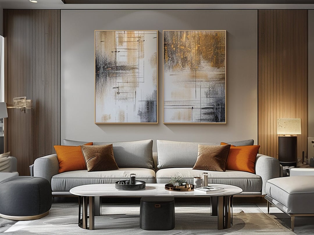 Two Piece Wall Art Abstract Painting on Canvas Large Wall Art Set of 2