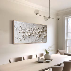 3D Textured Flower Painting White Blossom Wall Art Large Neutral Wall Art Floral Artwork Modern Minimalist Wall Art Boho Botanical Wall Art image 5