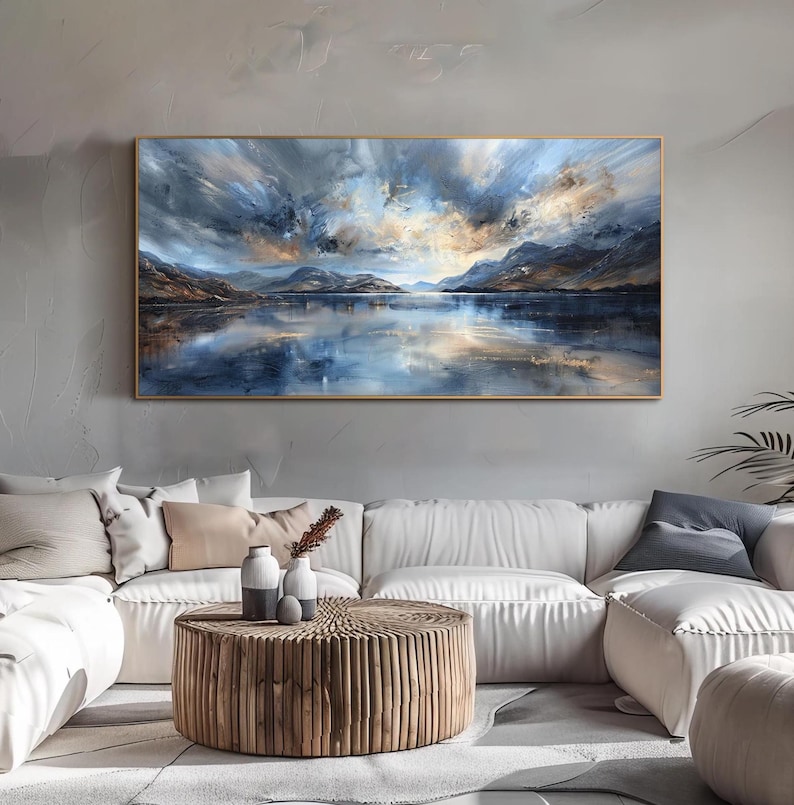 Original Mountain Oil Painting Large Lake Wall Art Abstract Landscape ...