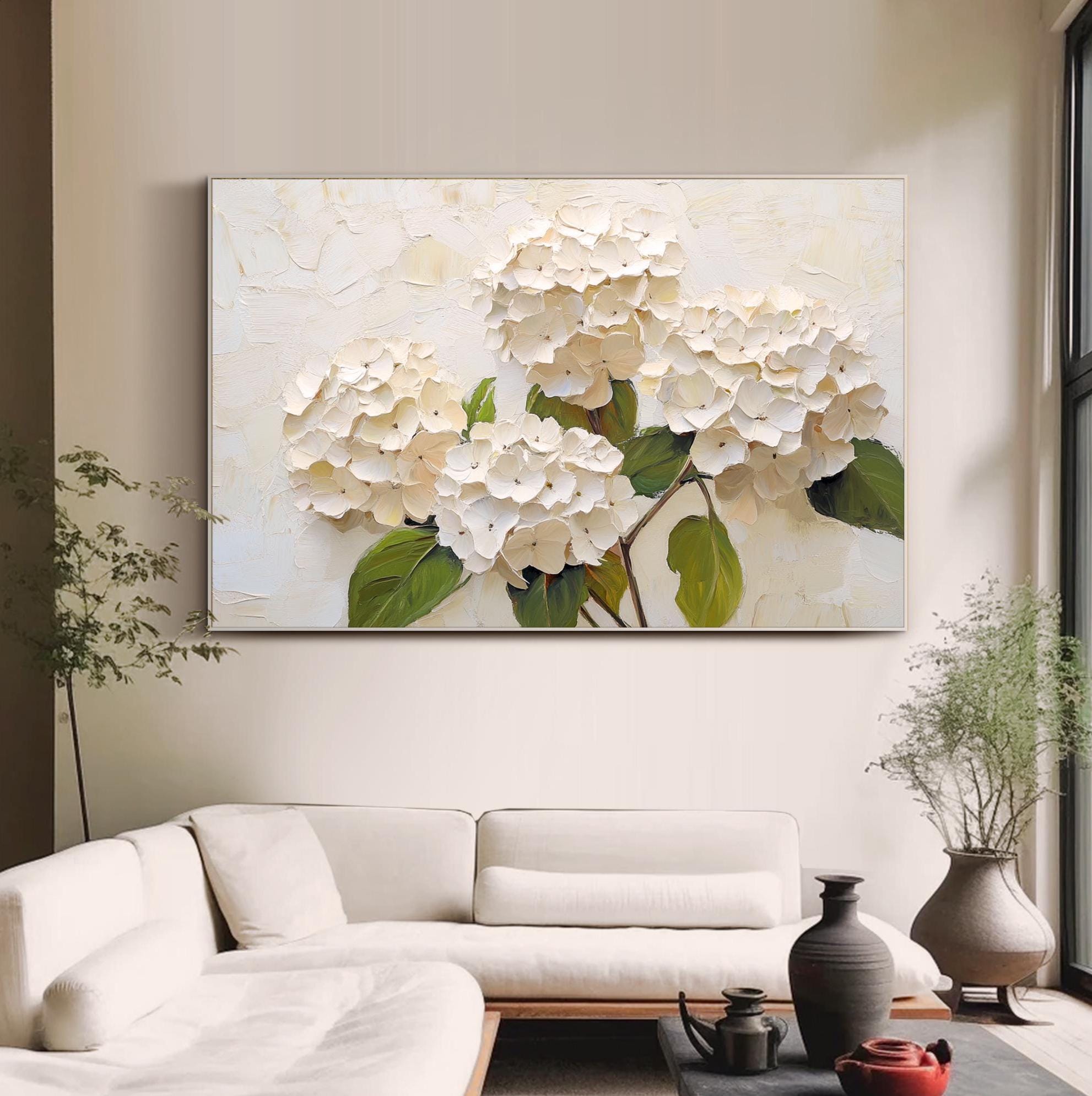 White Hydrangea Oil Painting Original Textured Painting Neutral Floral ...