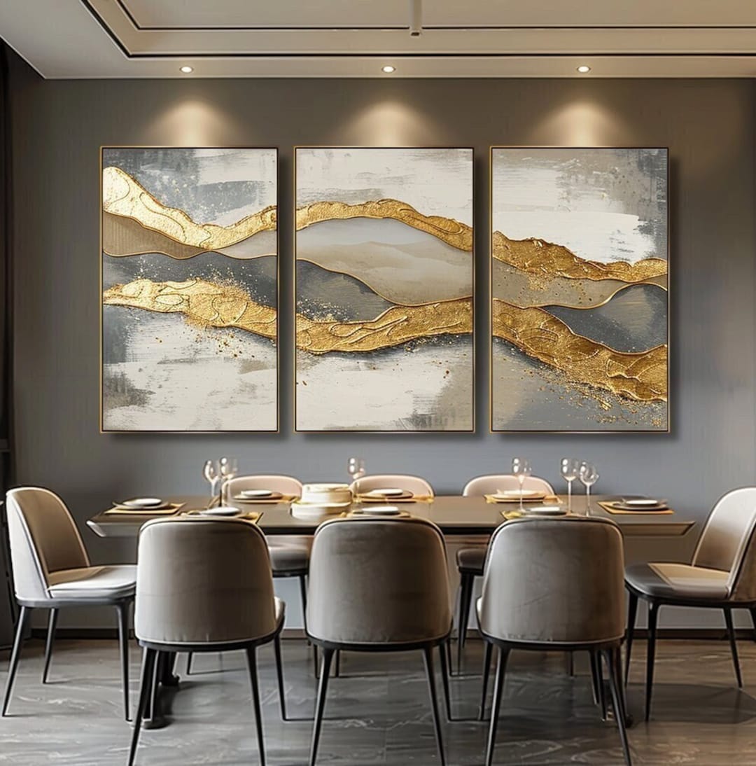 Abstract Painting on Canvas Original Three Piece Wall Art Modern