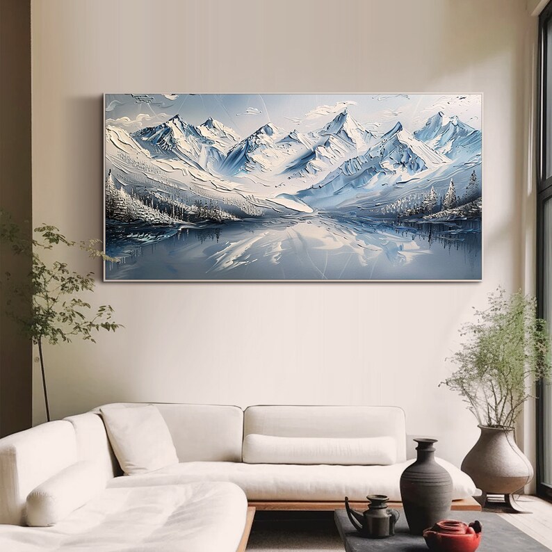 Abstract Snowy Landscape Wall Art 3d Texture Mountain Oil Painting on ...
