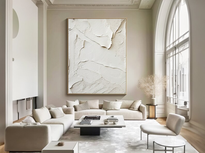 Abstract Textured Paintings on Canvas Withe Abstract Painting Large Wall Art White Minimalist Painting Textured Wall Art Living Room Decor zdjęcie 2