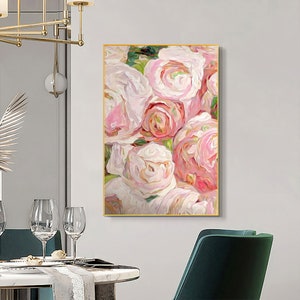 Pink Rose Oil Painting on Canvas Original Large Flower Wall Art Boho ...
