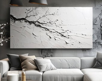 Art mural texturé blanc Grand art mural, peinture abstraite sur toile, art mural minimaliste, peinture classique, art mural déco, cadeau de pendaison de crémaillère