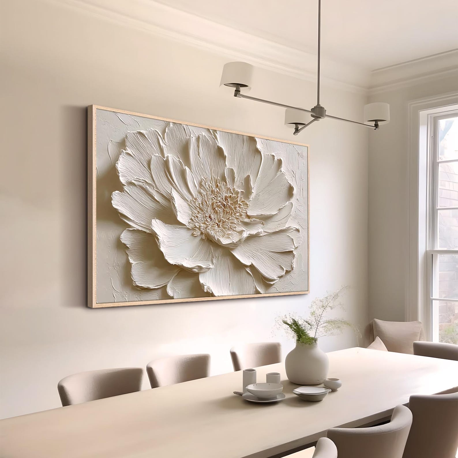 Beige Flower Wall Art 3D Textured Floral Painting Large Canvas Wall Art ...