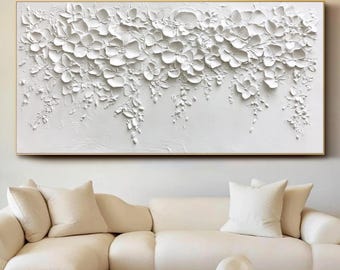 Original Textured Oil Painting Abstract Canvas Painting White Floral Wall Art Large 3D Wall Art Modern Minimalist Wall Art Large Wall Decor