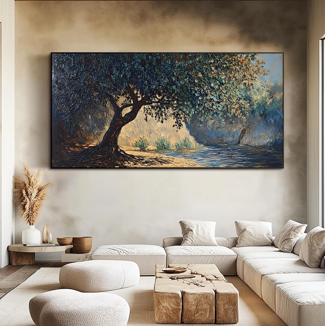 Large Vintage Wall Art Abstract Tree Painting on Canvas Original Canvas