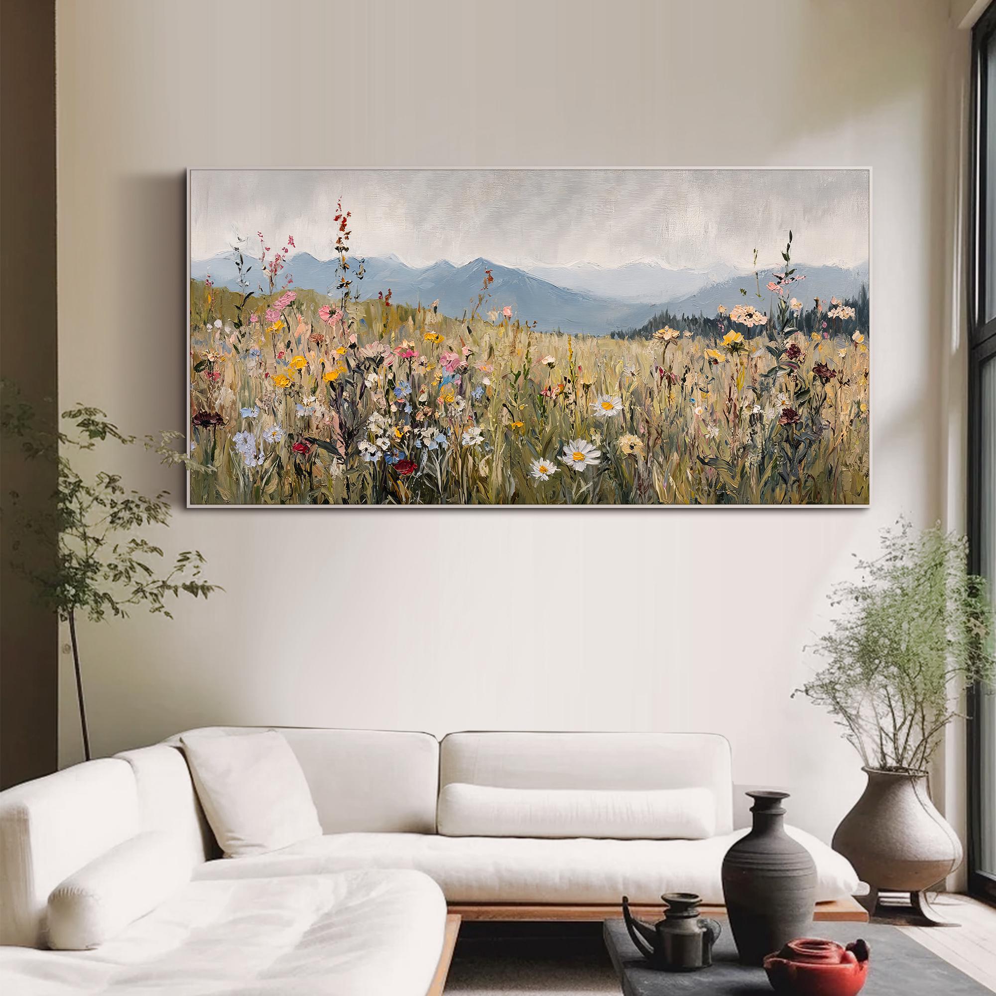 Wildflower Landscape Oil Painting Original Textured Floral Field Wall ...