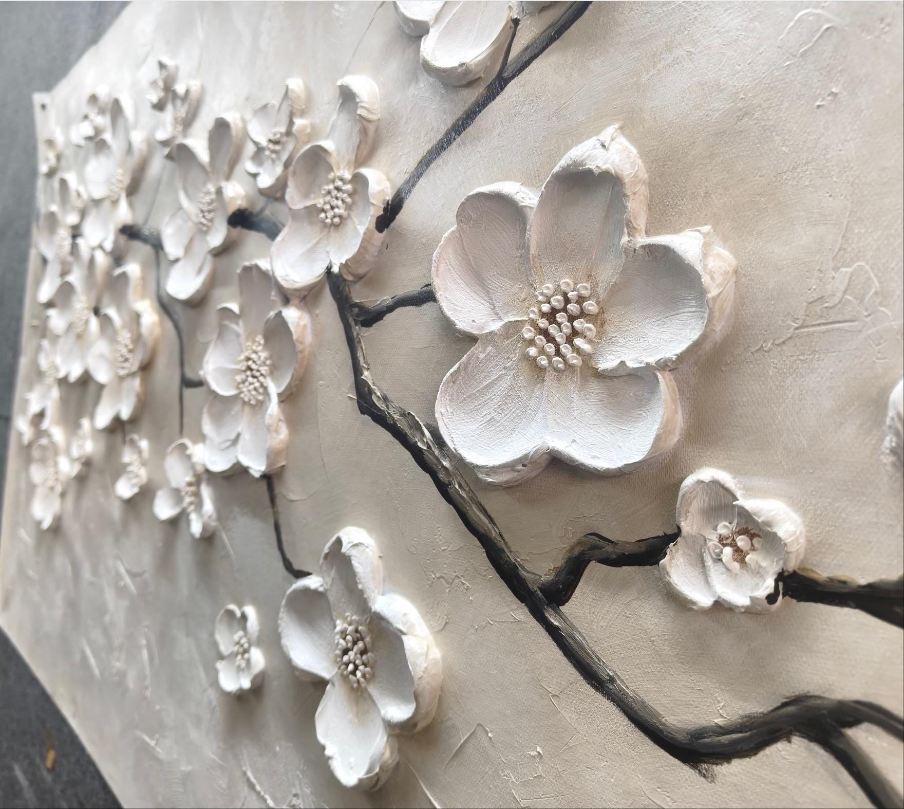 White Blossom Oil Painting 3D Textured Floral Wall Art Original ...
