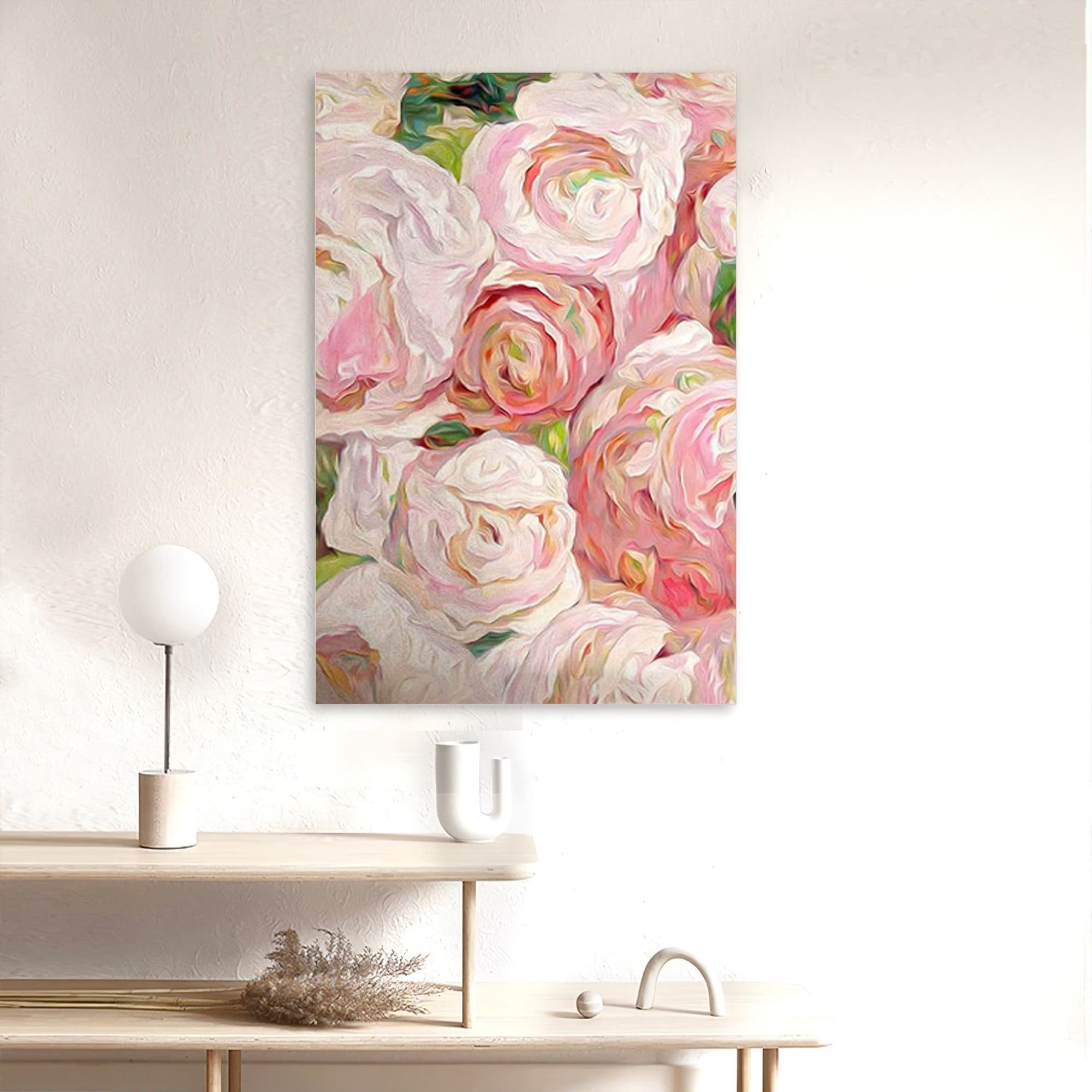 Pink Rose Oil Painting on Canvas Original Large Flower Wall Art Boho ...