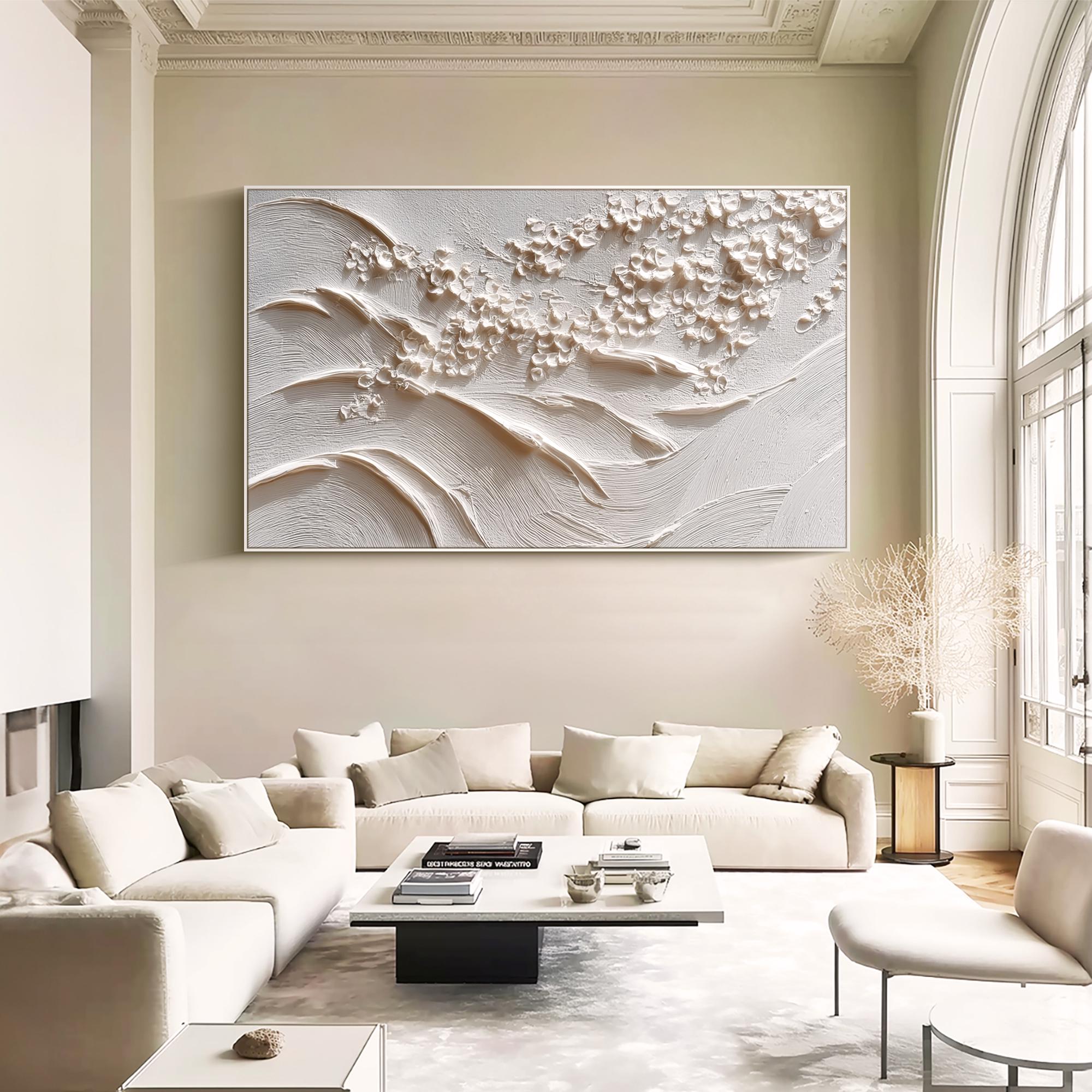 White Textured Abstract Painting Minimalist Neutral Wall Art 3D Impasto ...