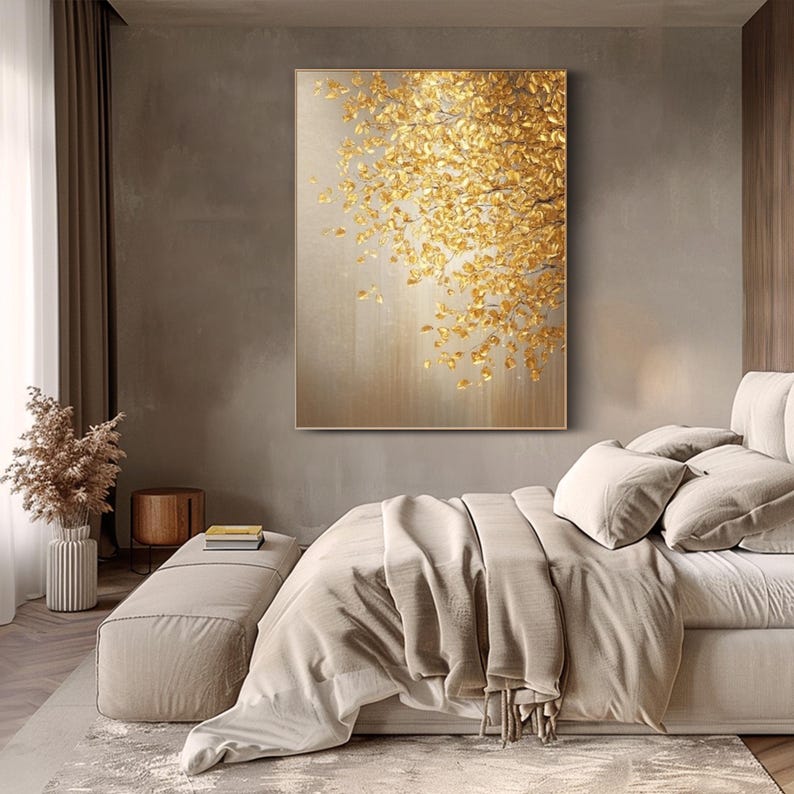 Gold Leaf Tree Oil Painting on Canvas Textured Metallic Wall Art ...