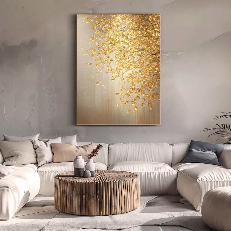 Gold Leaf Tree Oil Painting on Canvas Textured Metallic Wall Art ...