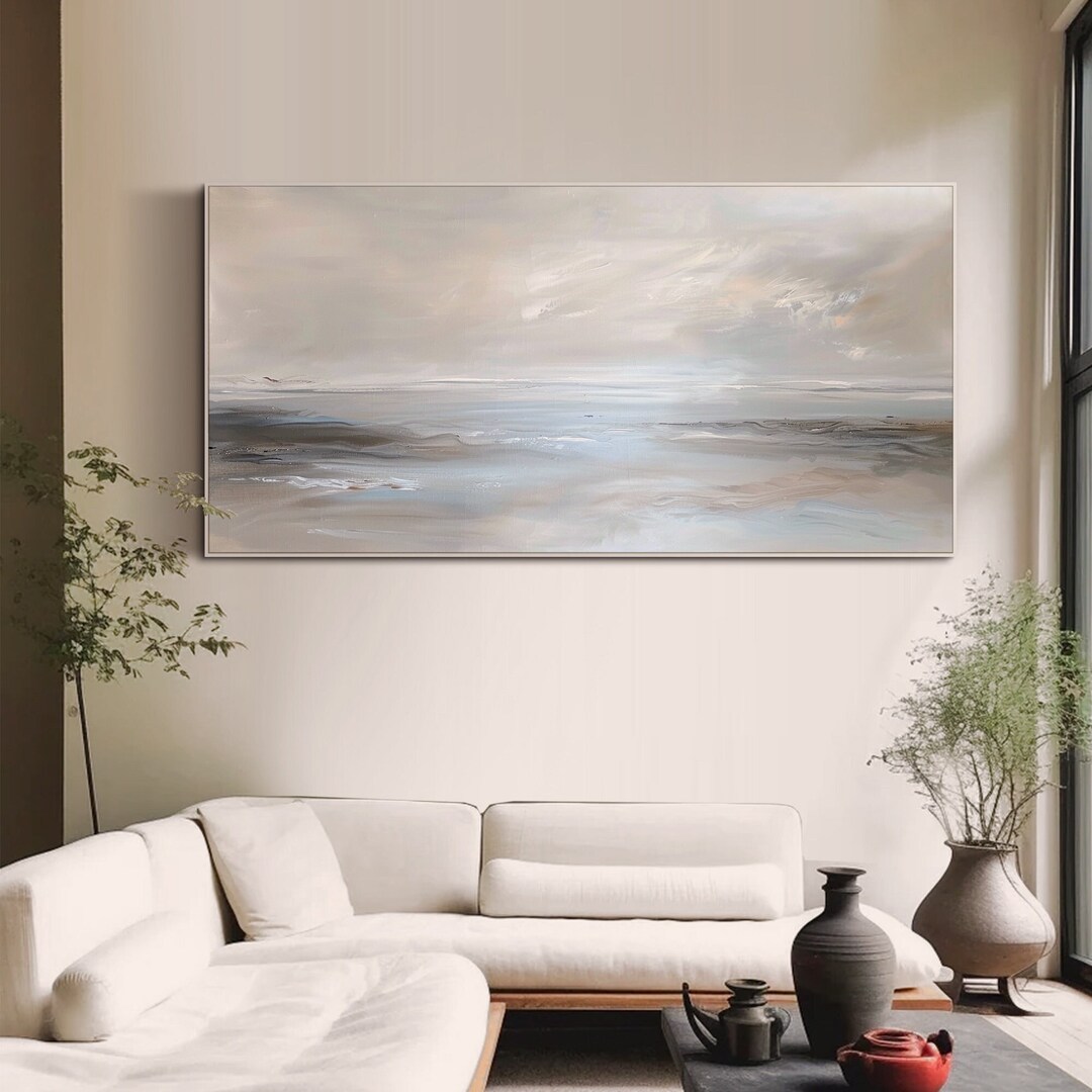 Abstract Wabi-sabi Wall Art Ocean Oil Painting on Canvas Large Wall Art ...