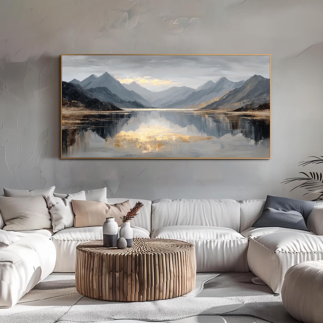 Mountain Lake Oil Painting Textured Landscape Wall Art Original Hand ...