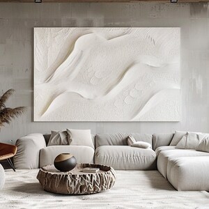 Grande peinture abstraite blanche avec texture, grande oeuvre d'art murale en plâtre 3D, oeuvre d'art murale wabi-sabi, art mural minimaliste moderne, cadeau personnalisé image 3