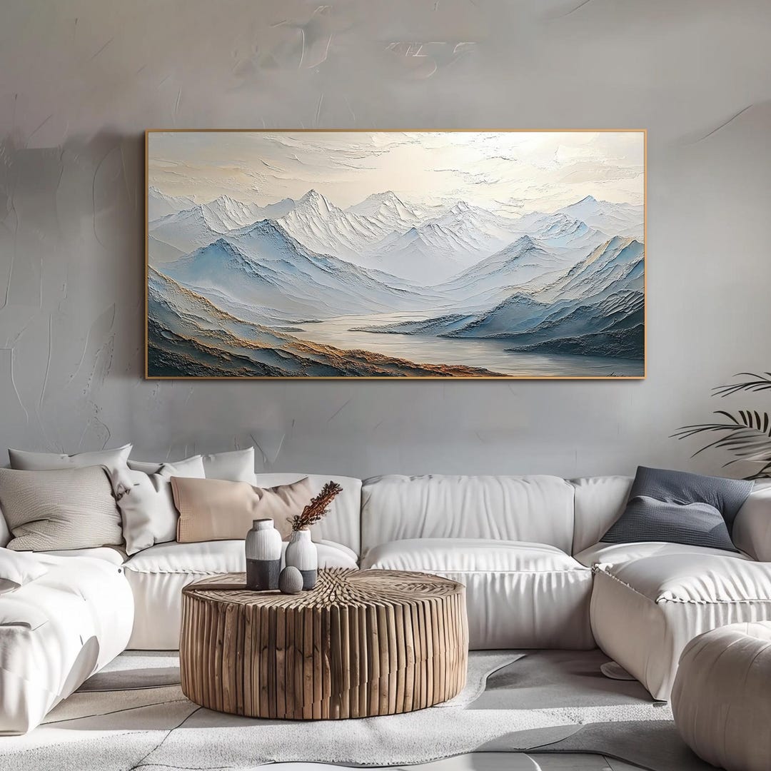 Original Landscape Oil Painting Snowy Mountain Wall Art Textured Canvas ...